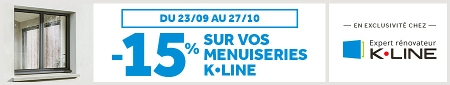 Envie de nouveautés pour gagner en confort à votre domicile ? Découvrez notre large choix de portes et fenêtres K•LINE et bénéficiez en exclusivité de 15 % de réduction sur vos menuiseries, du 23 septembre au 27 octobre 2024, chez Déclic Habitat 02 31 28 06 67 5 impasse du Noroit 14790 Verson.